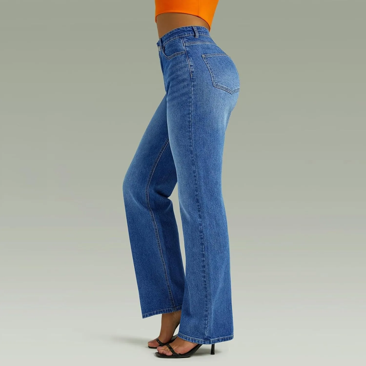 Straight Leg Jeans for Women High Waisted Stretchy Wide Leg Boyfriend Denim Pants Trendy Versatile 90s Trouser Jeans