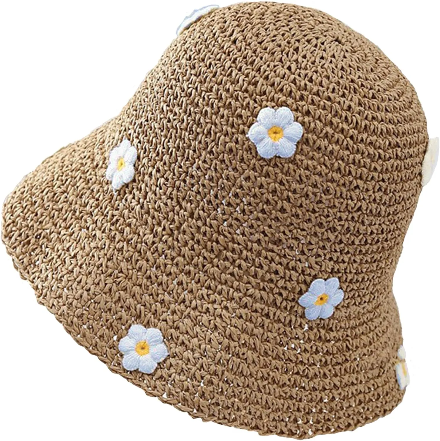 Straw Bucket Hats for Women Cute Straw Bucket Visor Hats Sun Wide Brim Packable Summer Crochet Beach Hat Gifts Travel