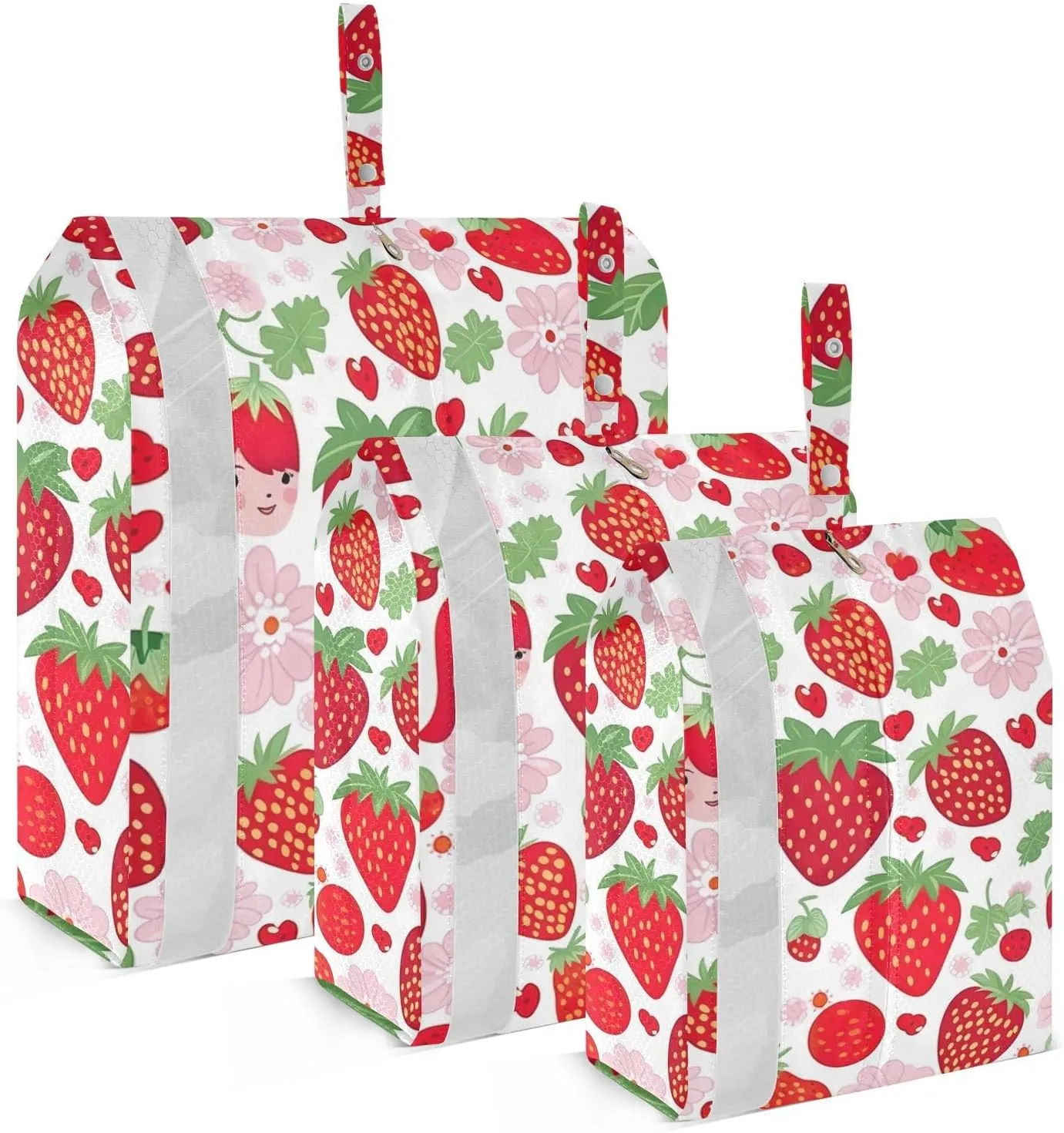 Strawberry Red Packing Cubes Set of 3, Lightweight Travel Luggage Organizers Foldable Bags for Easy Packing and Organization