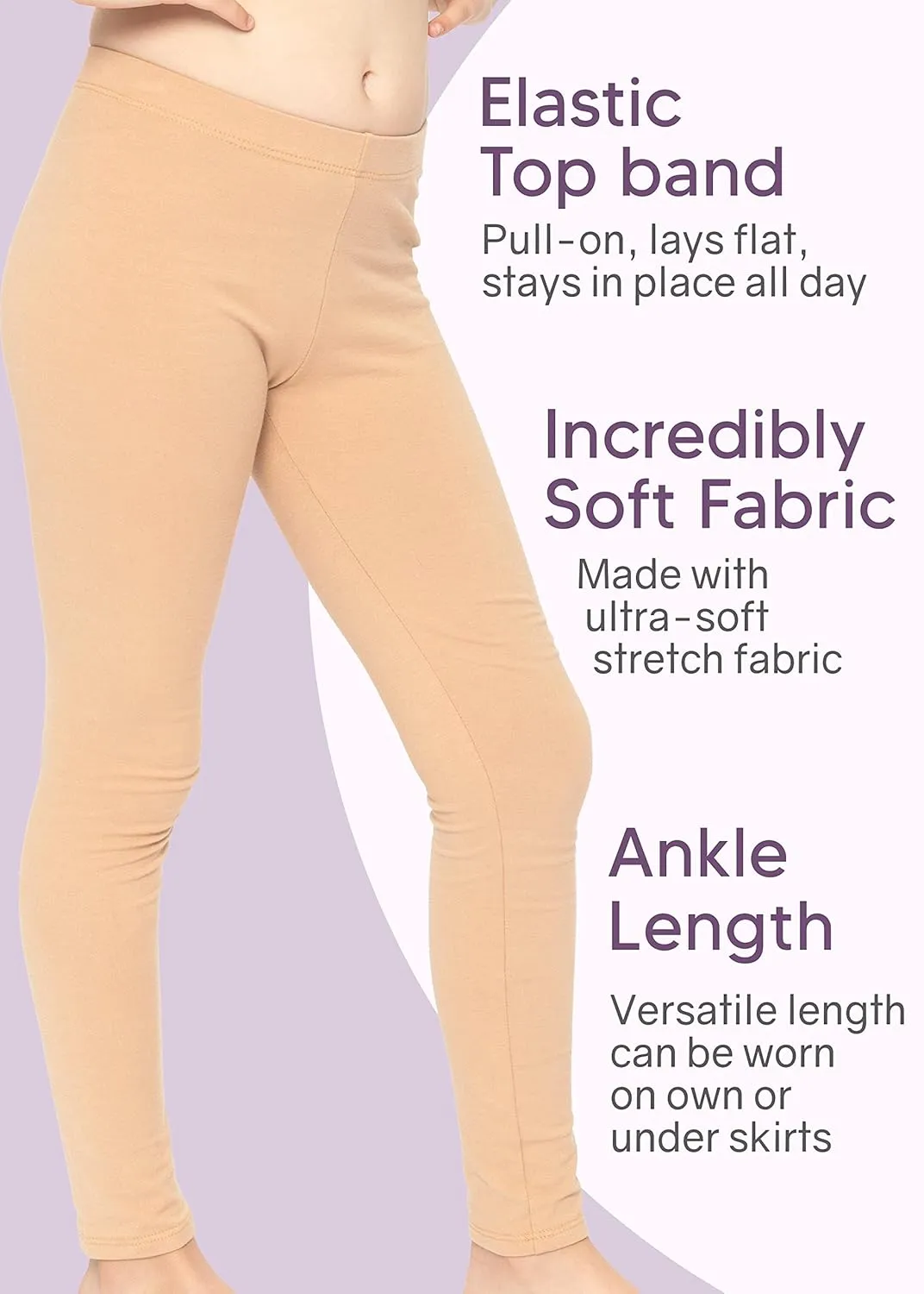 STRETCH IS COMFORT Girl's Cotton Footless Leggings | Stretchy | Size 2-16
