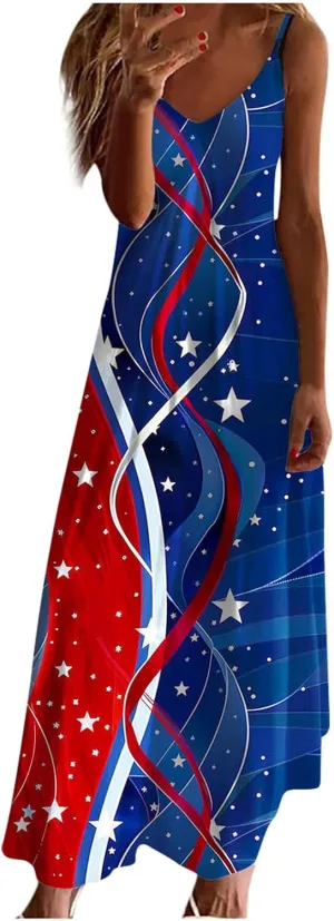 Summer Dress for Women Fashion Floral Printed Strap V-Neck Casual Dresses Flowy Pleated Beach Vacation Dress