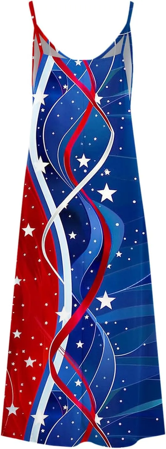 Summer Dress for Women Fashion Floral Printed Strap V-Neck Casual Dresses Flowy Pleated Beach Vacation Dress