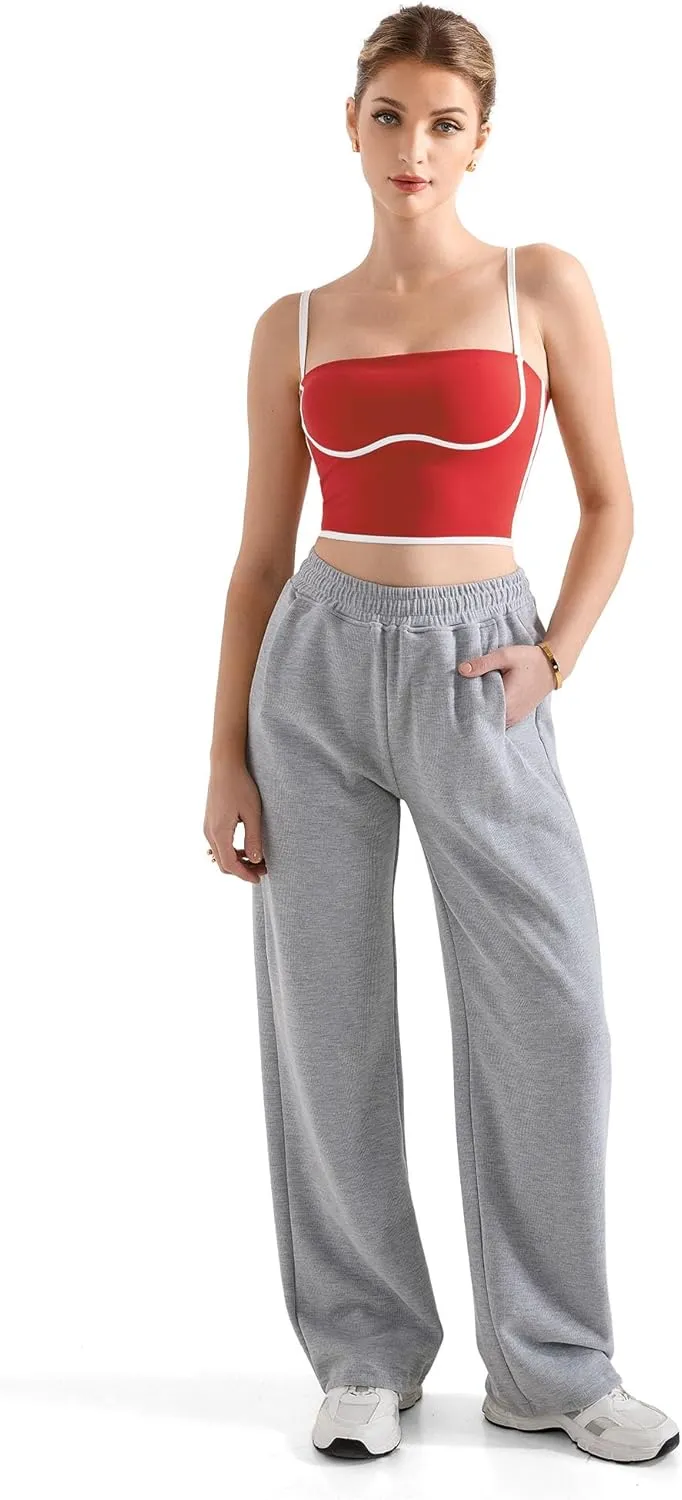 SUUKSESS Women Square Neck Longline Sports Bra Padded Basic Workout Cami Tank Top