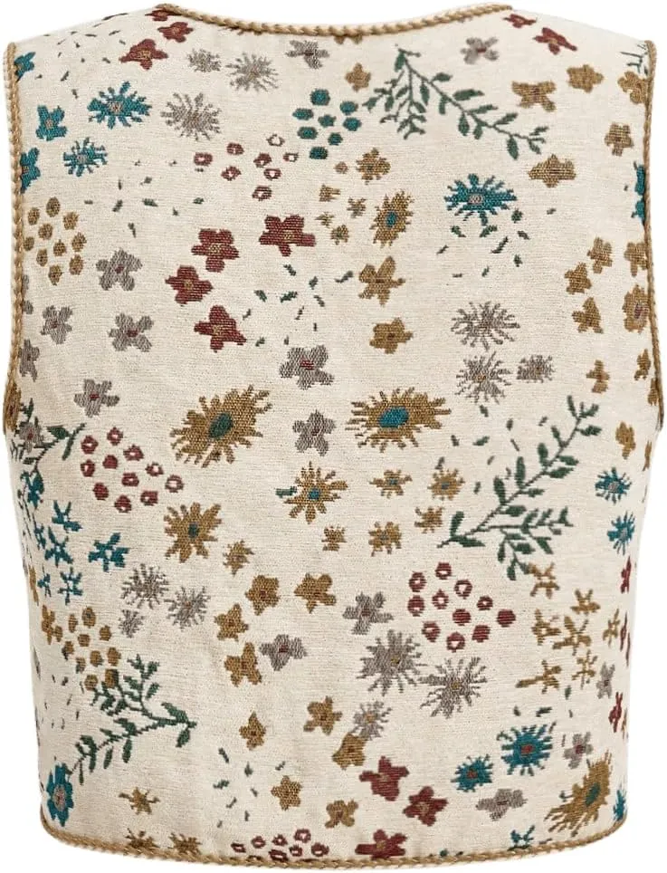 SweatyRocks Women's Floral Print V Neck Vest Tie Front Sleeveless Boho Vests Tops