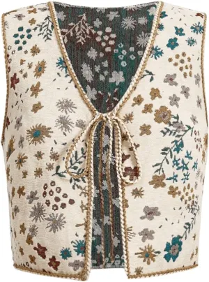 SweatyRocks Women's Floral Print V Neck Vest Tie Front Sleeveless Boho Vests Tops