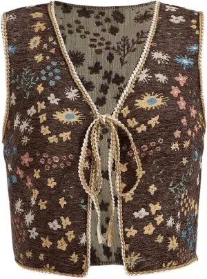 SweatyRocks Women's Floral Print V Neck Vest Tie Front Sleeveless Boho Vests Tops