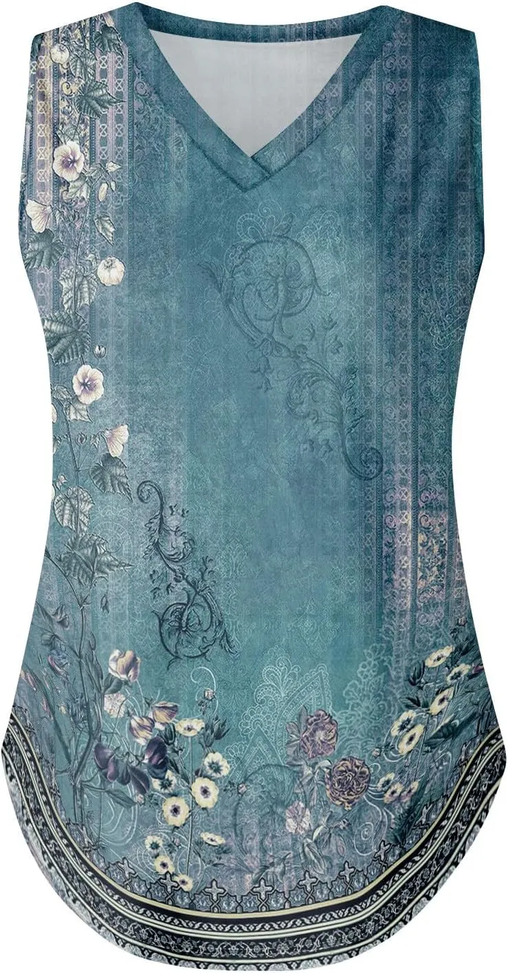 Tank Tops for Women 2025 Loose Fit V Neck Dressy Casual Tops Sleeveless Floral Print Shirts Summer Trendy Tank Tops