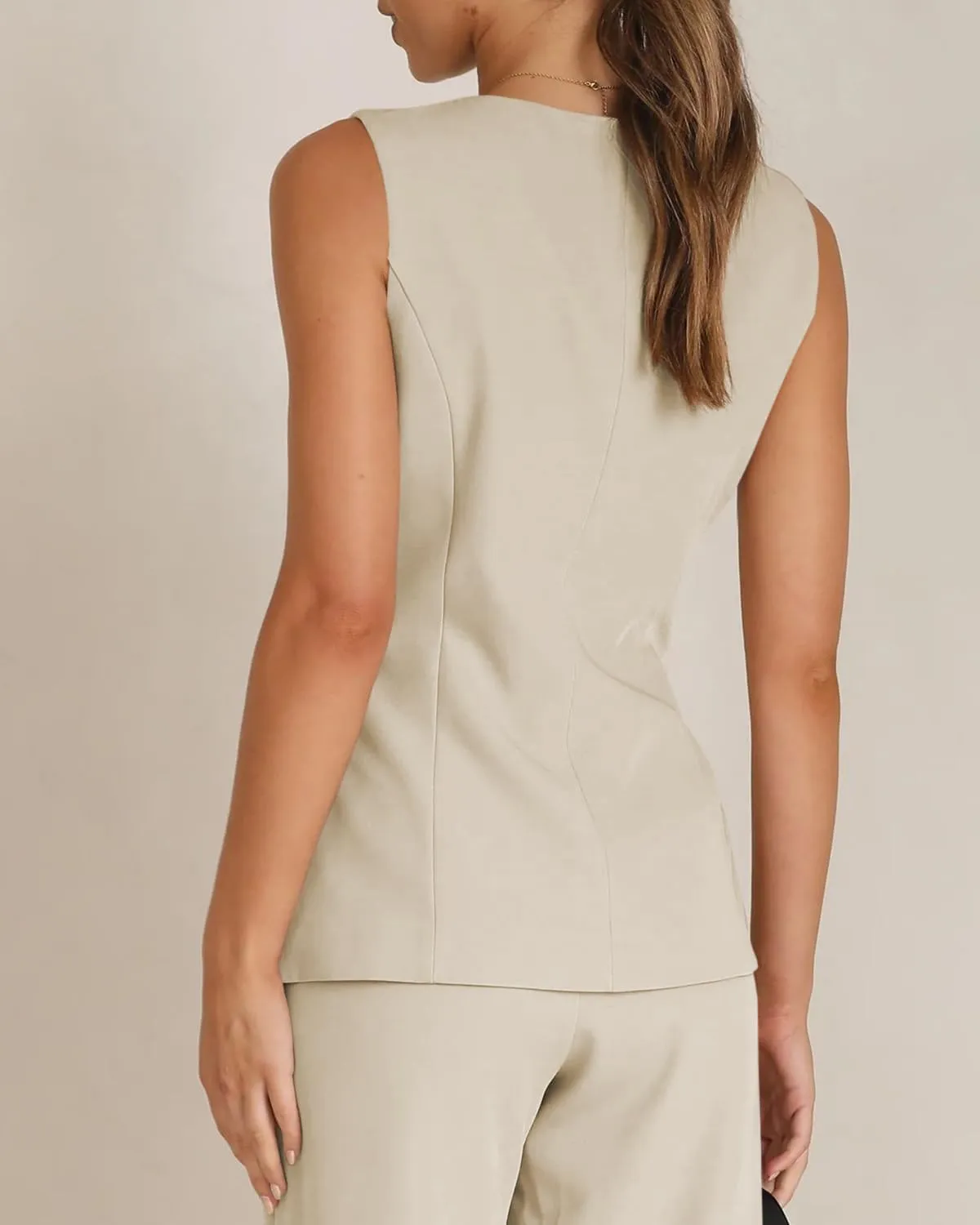 Tankaneo Women's Single Breasted Vests Square Neck Sleeveless Slim Fitted Work Office Waistcoats