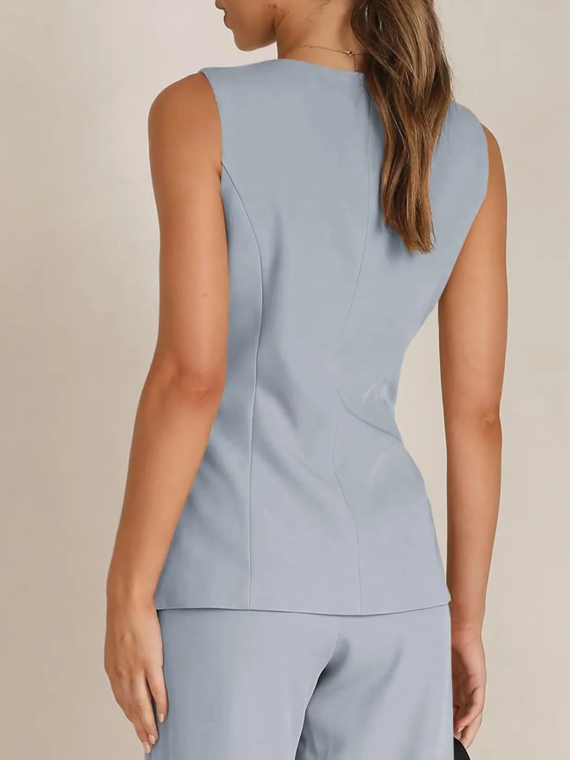 Tankaneo Women's Single Breasted Vests Square Neck Sleeveless Slim Fitted Work Office Waistcoats
