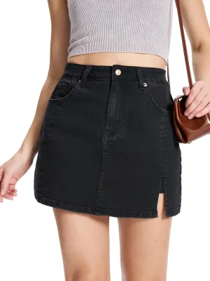 Tapata Skorts Skirts for Women High Waisted Denim Mini Casual Stretchy Jean Skirt Slit with Shorts