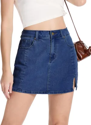 Tapata Skorts Skirts for Women High Waisted Denim Mini Casual Stretchy Jean Skirt Slit with Shorts