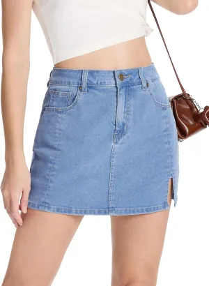 Tapata Skorts Skirts for Women High Waisted Denim Mini Casual Stretchy Jean Skirt Slit with Shorts