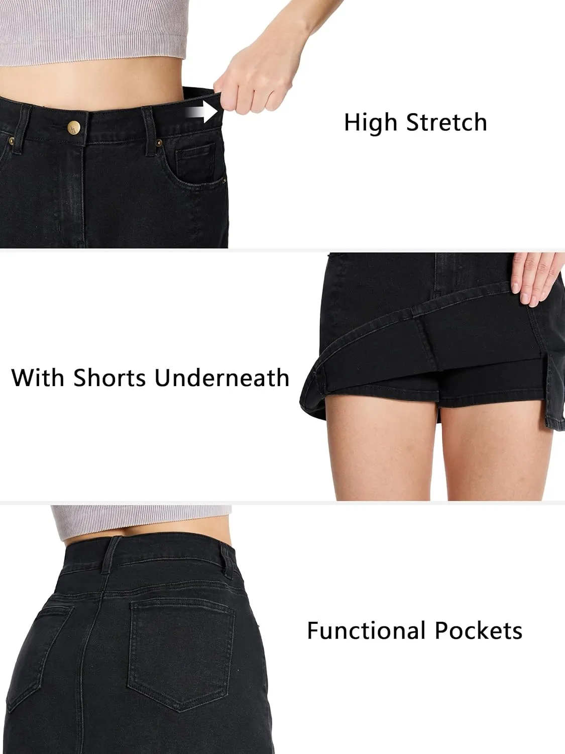 Tapata Skorts Skirts for Women High Waisted Denim Mini Casual Stretchy Jean Skirt Slit with Shorts