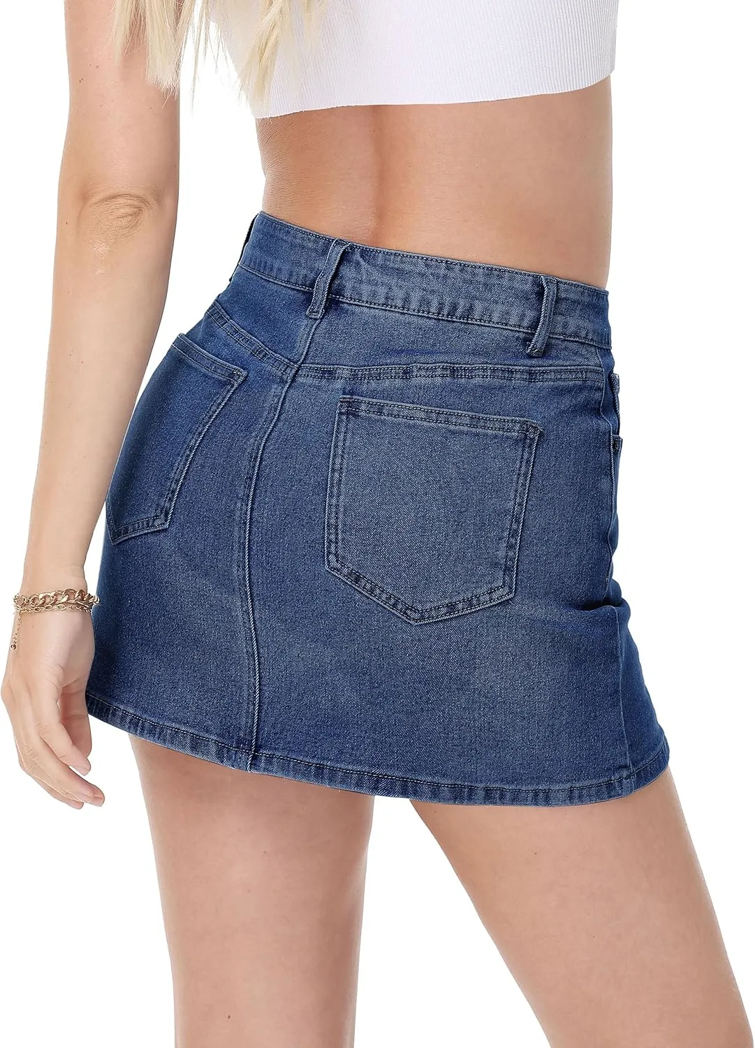 Tapata Skorts Skirts for Women High Waisted Denim Mini Casual Stretchy Jean Skirt Slit with Shorts