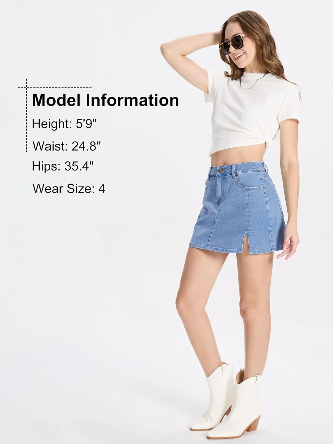 Tapata Skorts Skirts for Women High Waisted Denim Mini Casual Stretchy Jean Skirt Slit with Shorts