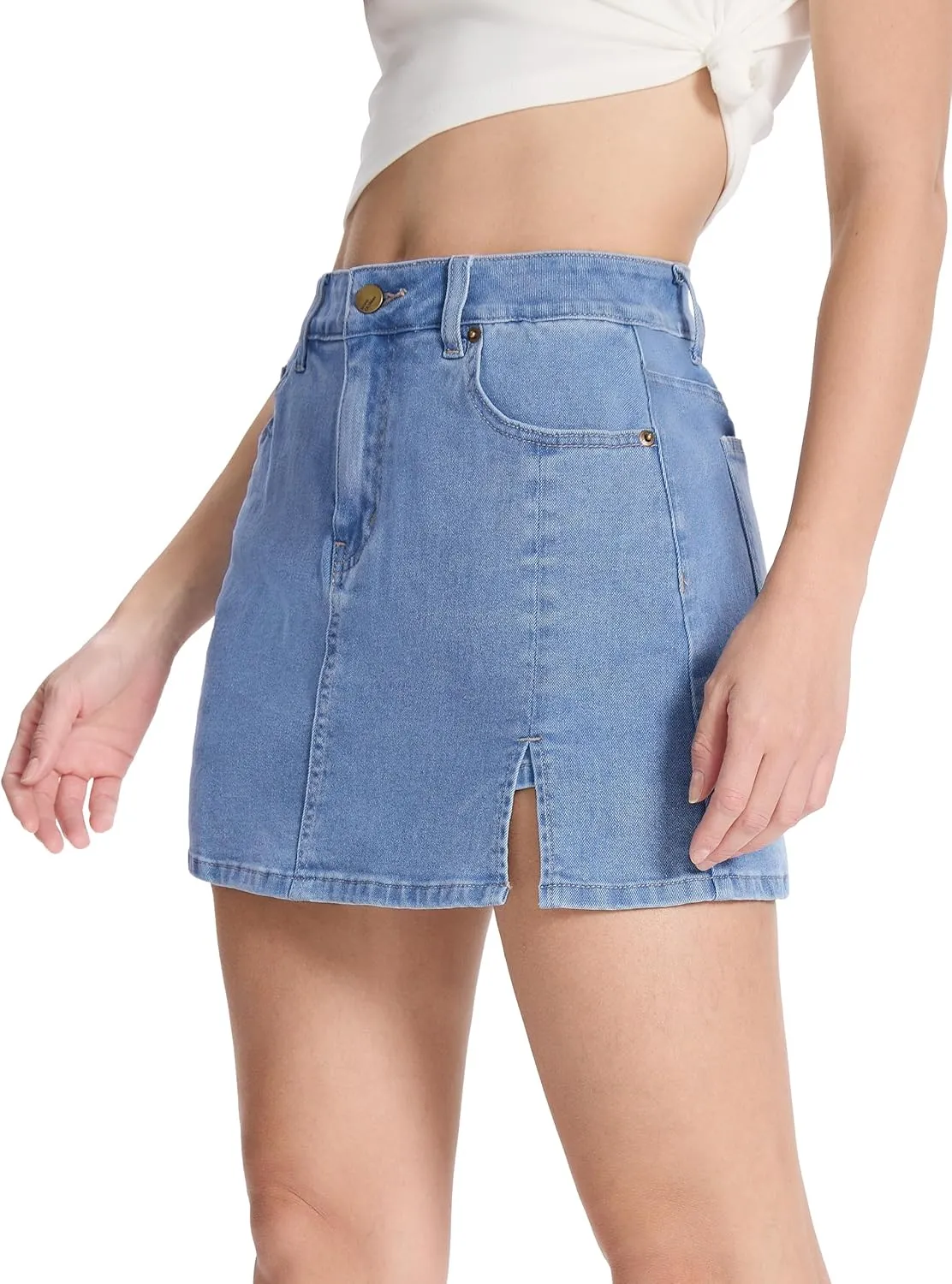Tapata Skorts Skirts for Women High Waisted Denim Mini Casual Stretchy Jean Skirt Slit with Shorts