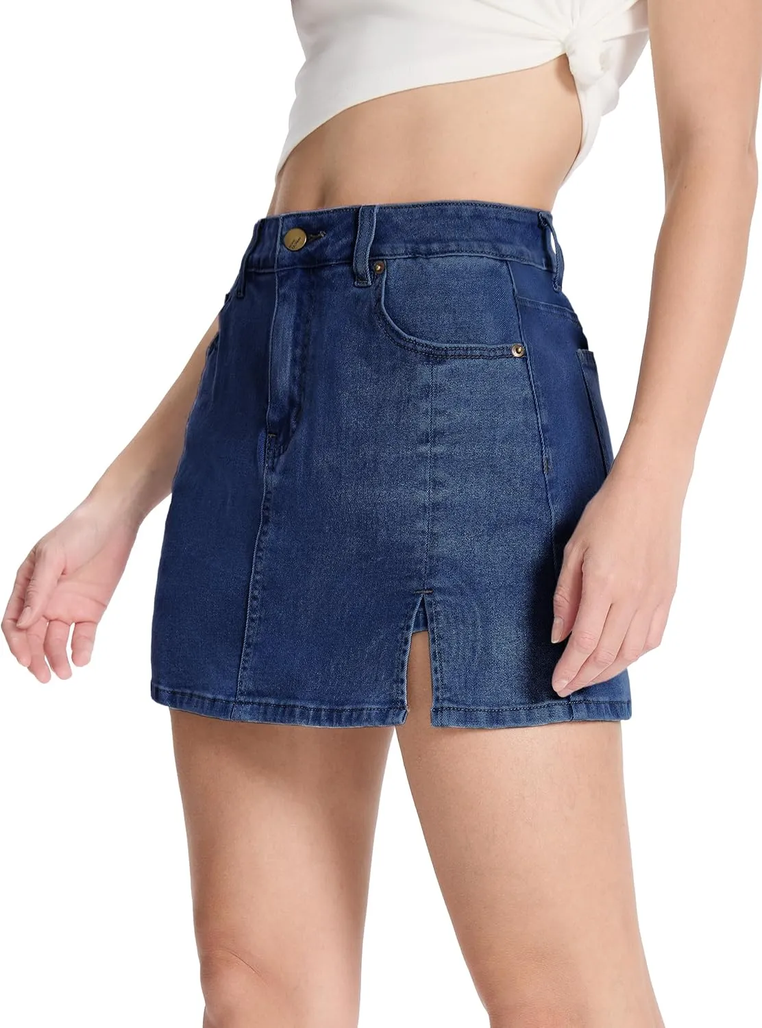 Tapata Skorts Skirts for Women High Waisted Denim Mini Casual Stretchy Jean Skirt Slit with Shorts