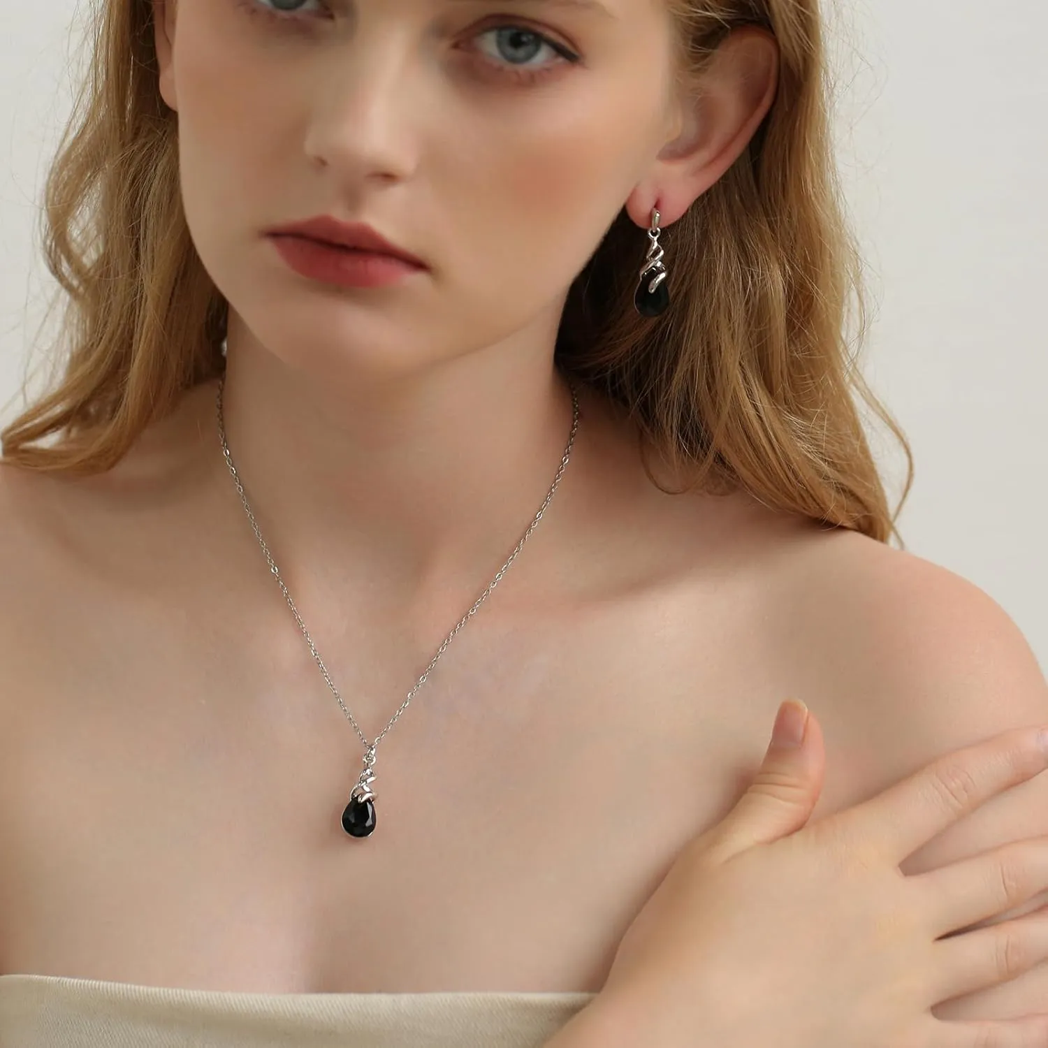 Teardrop Crystal Jewelry Set, Birthstone Pendant Necklace Drop Dangle Earrings for Women