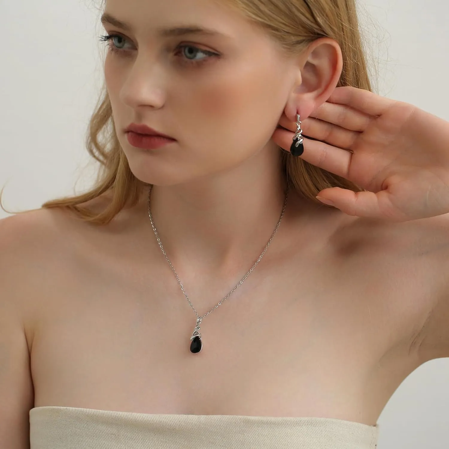 Teardrop Crystal Jewelry Set, Birthstone Pendant Necklace Drop Dangle Earrings for Women