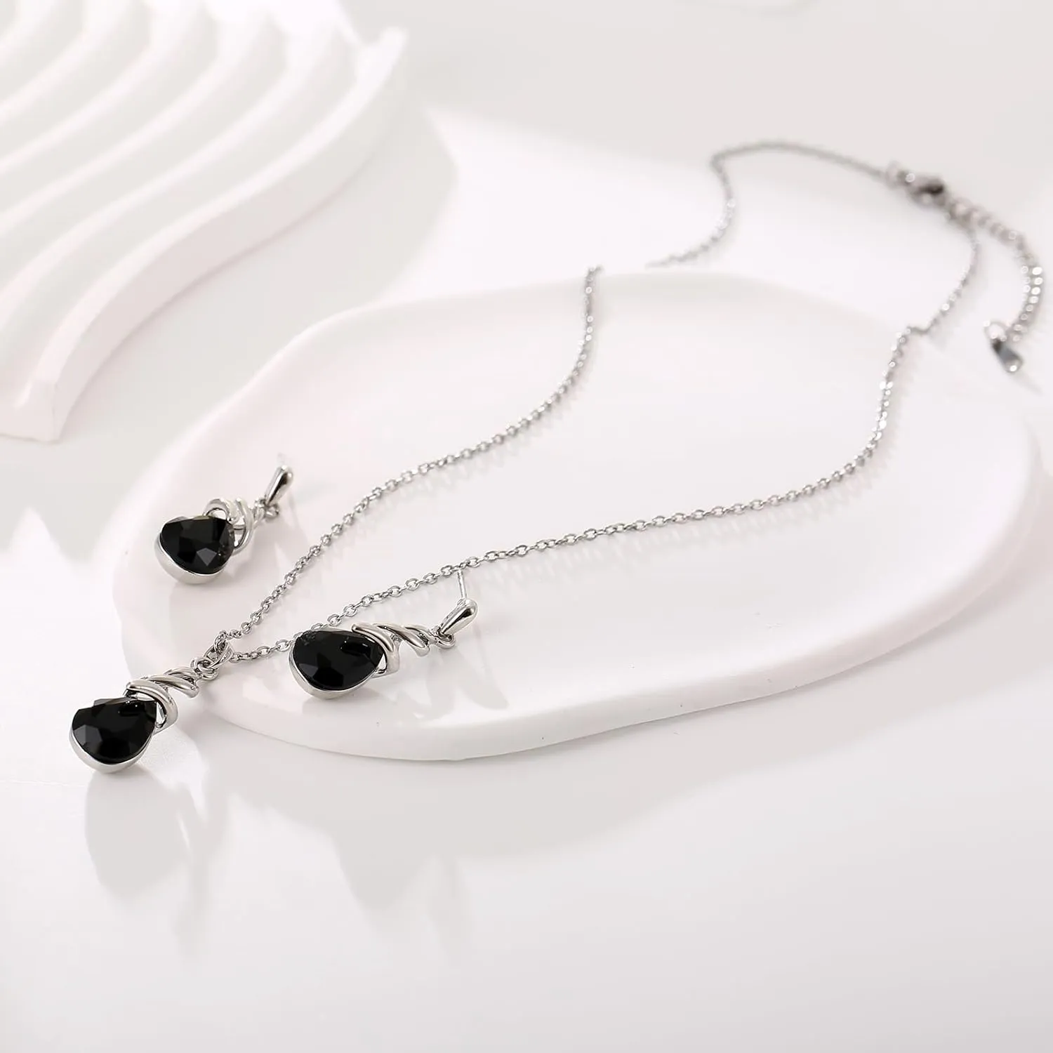 Teardrop Crystal Jewelry Set, Birthstone Pendant Necklace Drop Dangle Earrings for Women