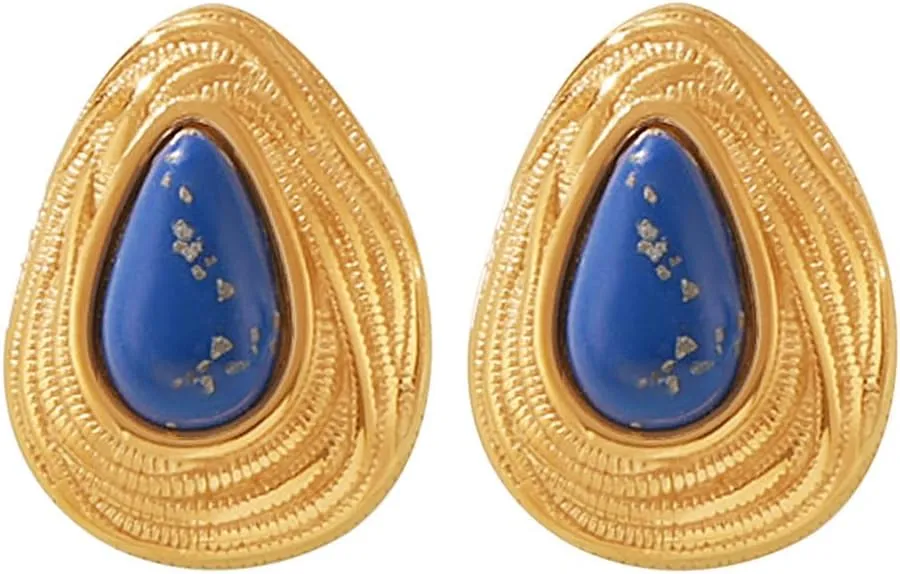 Teardrop Stud Earrings for Women Blue Stone Waterdrop Dangle Earrings Droplet Statement Earrings Dainty Minimalist Jewelry