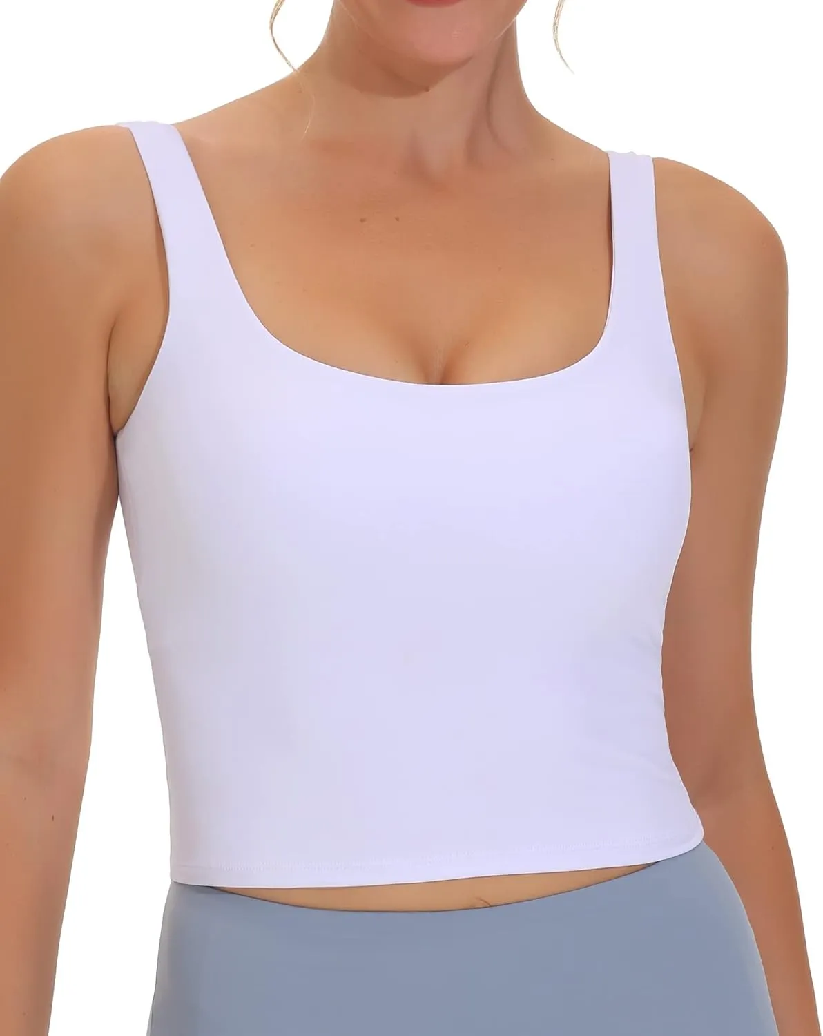 THE GYM PEOPLE Women's Square Neck Longline Sports Bra Workout Removable Padded Yoga Crop Tank Tops
