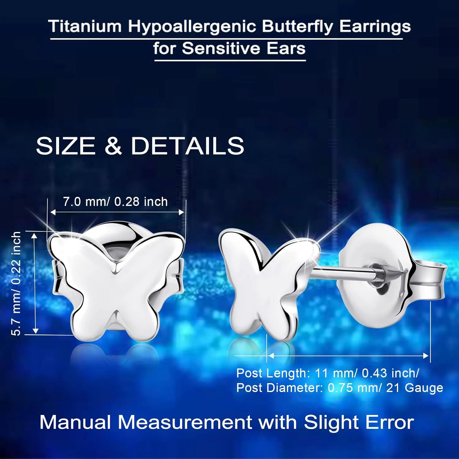 Titanium Earrings, Hypoallergenic Stud Earrings for Women Men Sensitive Ears Bar/Butterfly/Triangle/Square Premium High Polished (Shiny Grey)