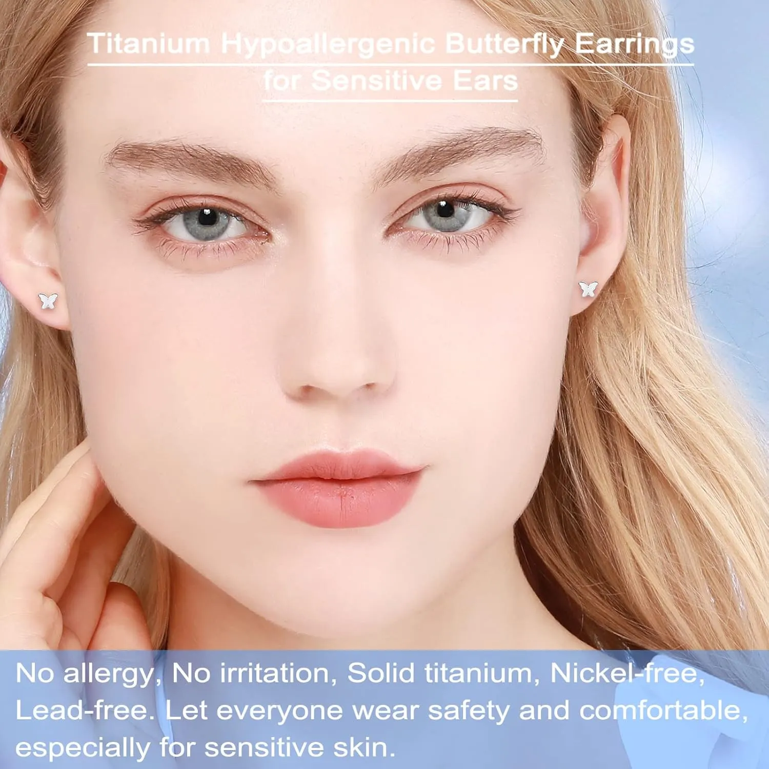 Titanium Earrings, Hypoallergenic Stud Earrings for Women Men Sensitive Ears Bar/Butterfly/Triangle/Square Premium High Polished (Shiny Grey)