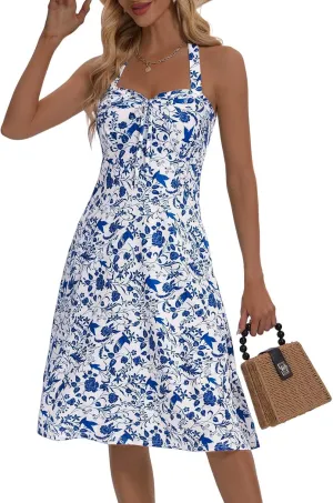 TORARY Halter Neck Backless Summer Vacation Beach Dress Sleeveless Off Shoulder Tie Front Aline Midi Dress with Pockets 2025