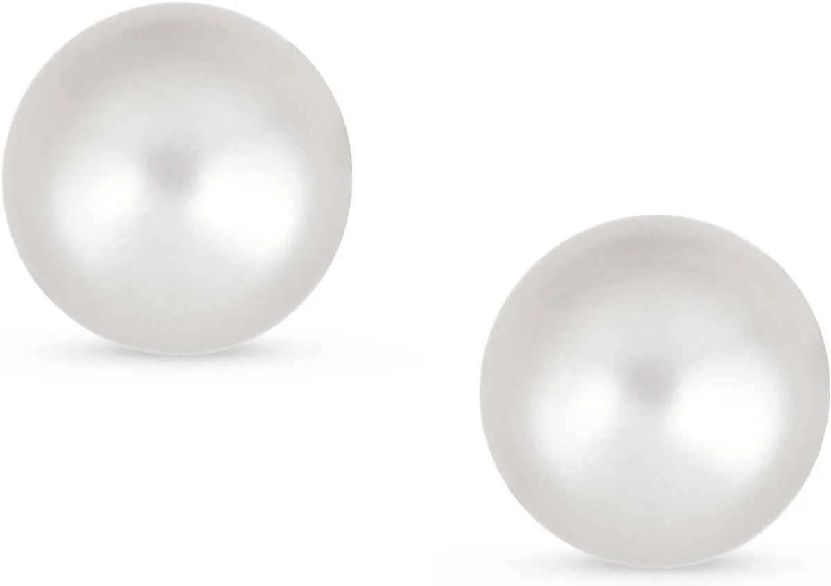 Traditional Tiny Minimalist CZ Accent Real 10-14K Gold White Freshwater Cultured Pearl Stud Earrings Helix Cartilage Ear Lobe For Women Screw Back