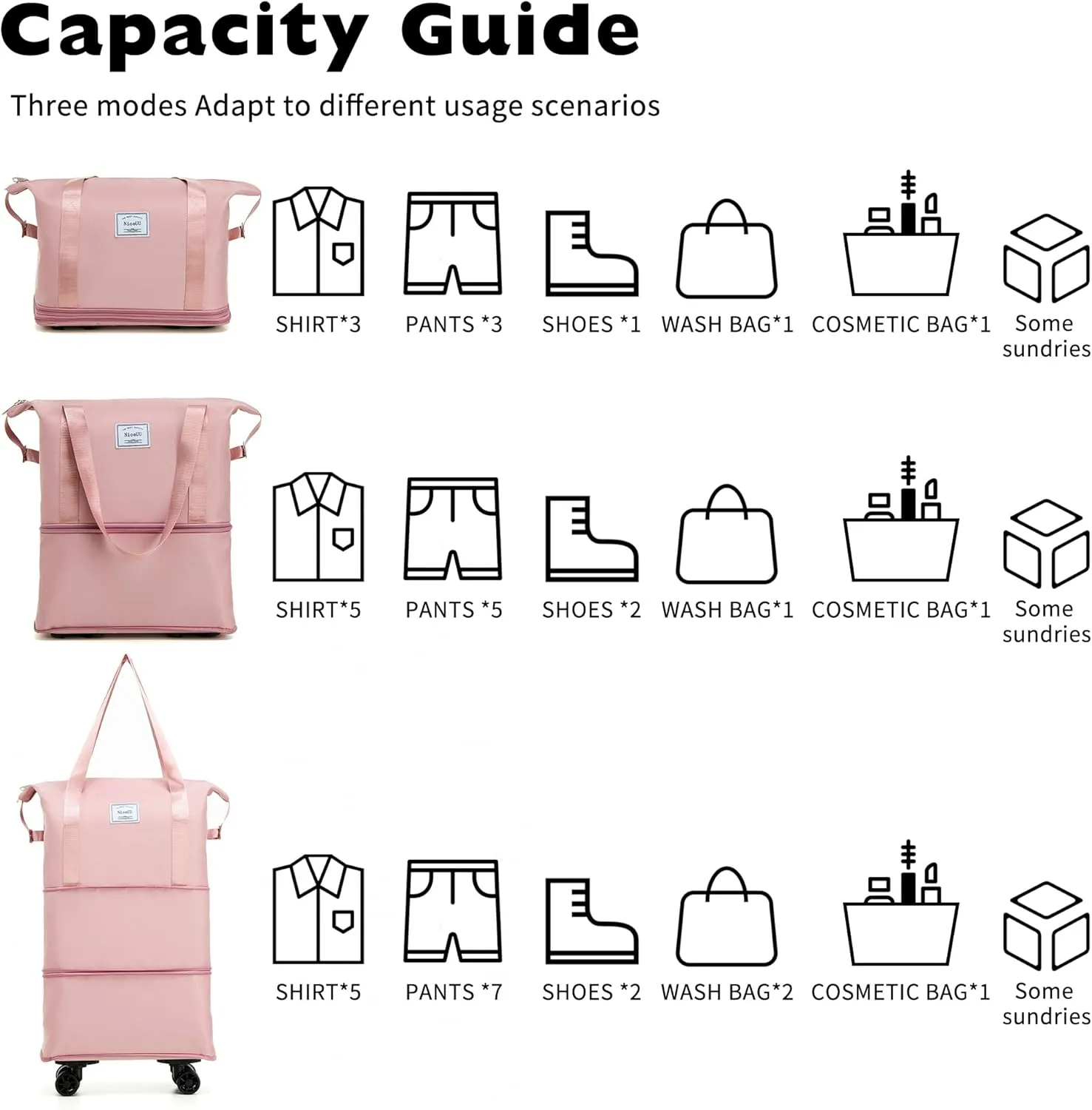 Travel Rolling Duffel Bag with Removable Wheels,Expandable Foldable Carry-On Luggage for Trip or Hospitalization