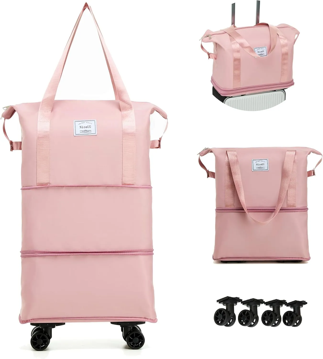 Travel Rolling Duffel Bag with Removable Wheels,Expandable Foldable Carry-On Luggage for Trip or Hospitalization