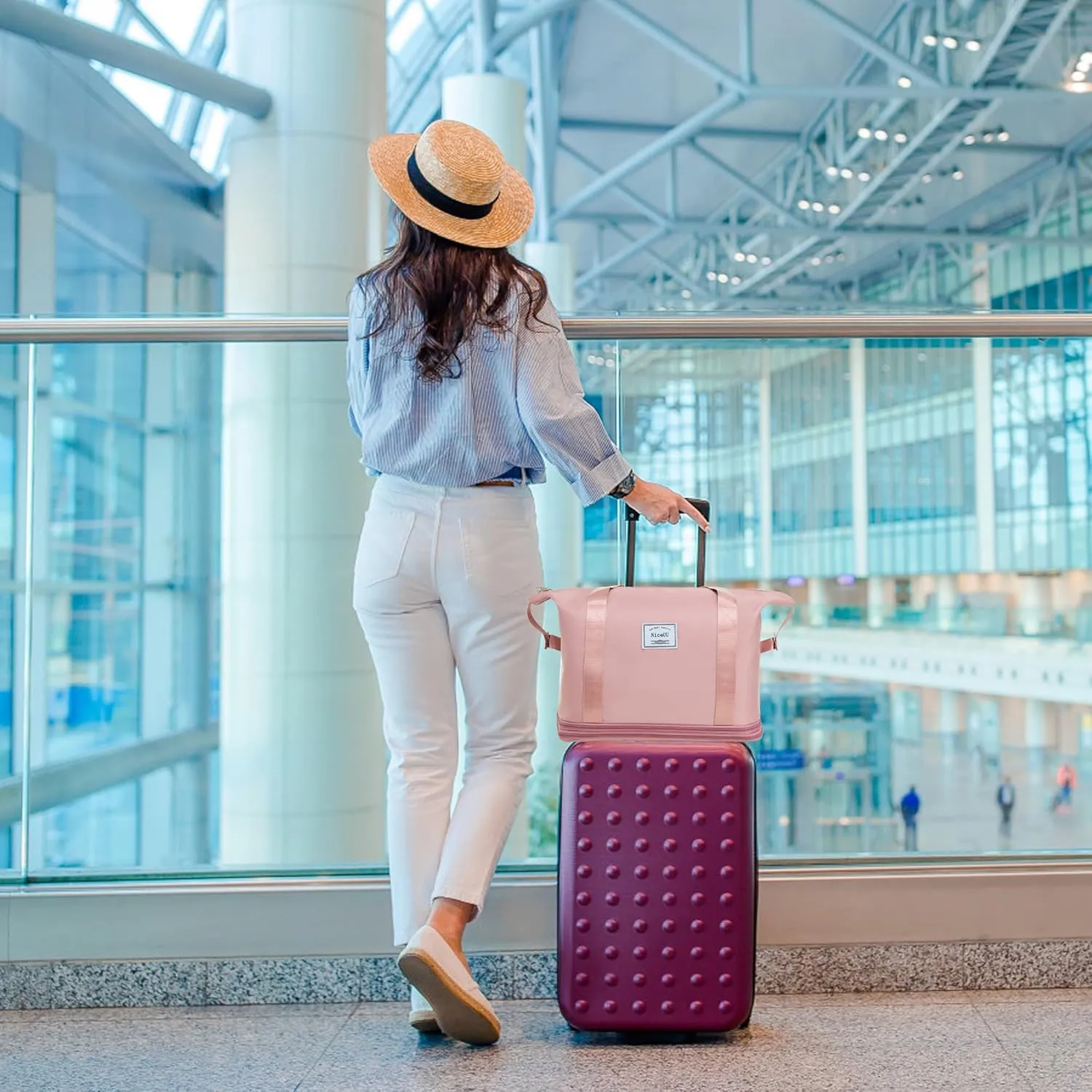 Travel Rolling Duffel Bag with Removable Wheels,Expandable Foldable Carry-On Luggage for Trip or Hospitalization