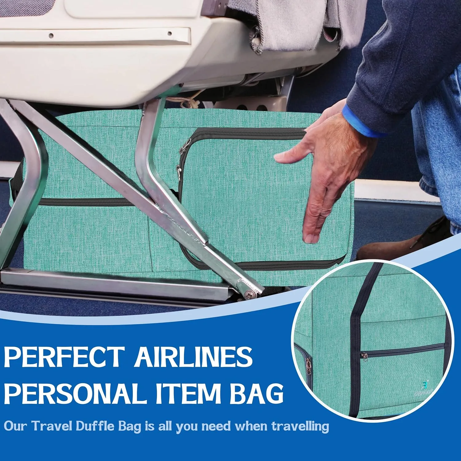 Travel Tote Bag Foldable Travel Duffel Bag For Spirit Airlines Personal Item Bag, Weekender Bags for Men Women with Shoe Compartment, Carry on Overnight Bag (Mint Green, 20L)