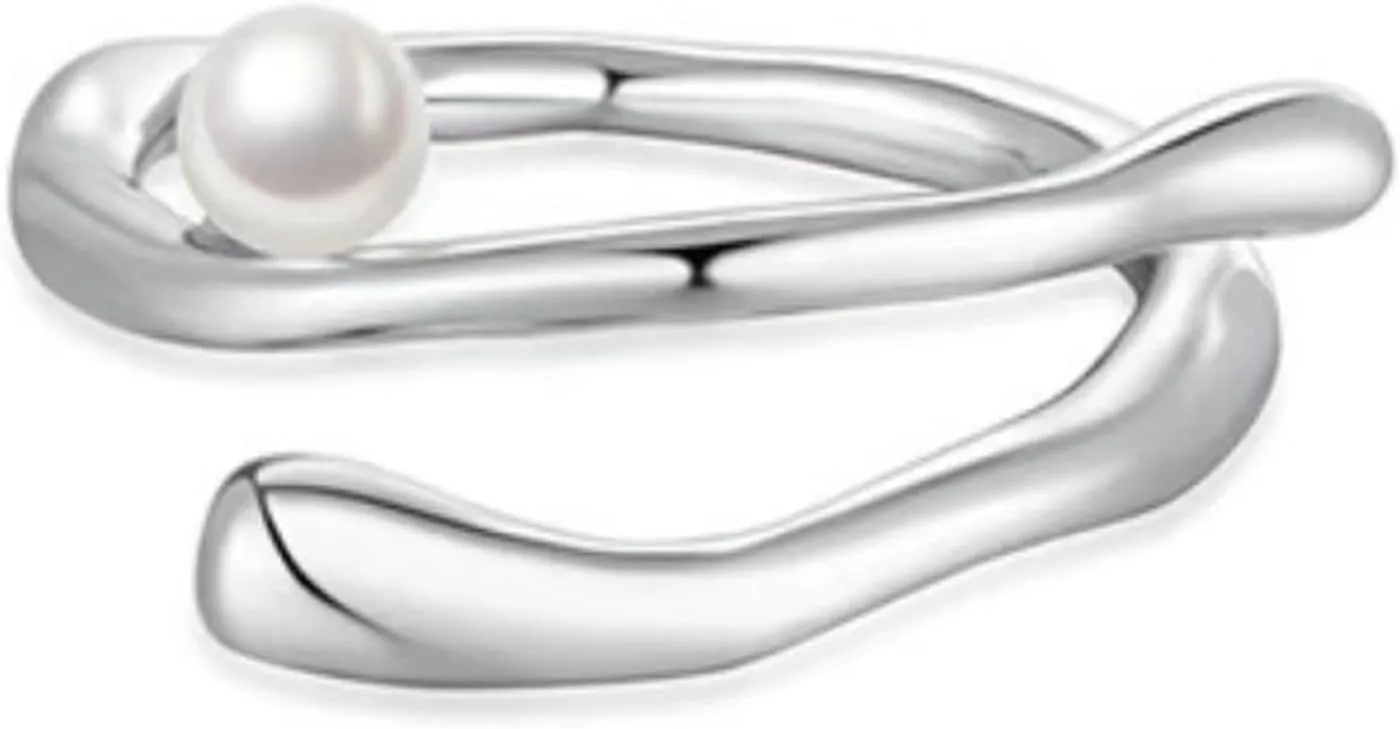Trendy Open Pearl Pearl Ring for Women  Adjustable Silver Cocktail Ring, Perfect for Everyday Wear or Special Occasion