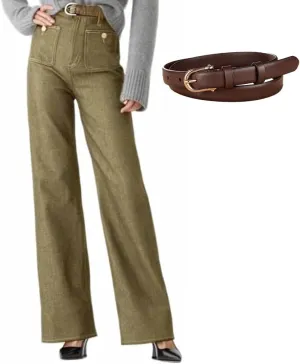 Tummy Control Sailor Wide Leg Trouser, Tummy Control Sailor Jeans for Women, High Waist Stretchy Straight Leg Pants