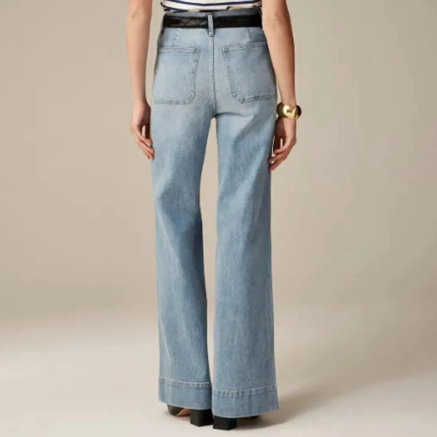 Tummy Control Sailor Wide Leg Trouser, Tummy Control Sailor Jeans for Women, High Waist Stretchy Straight Leg Pants