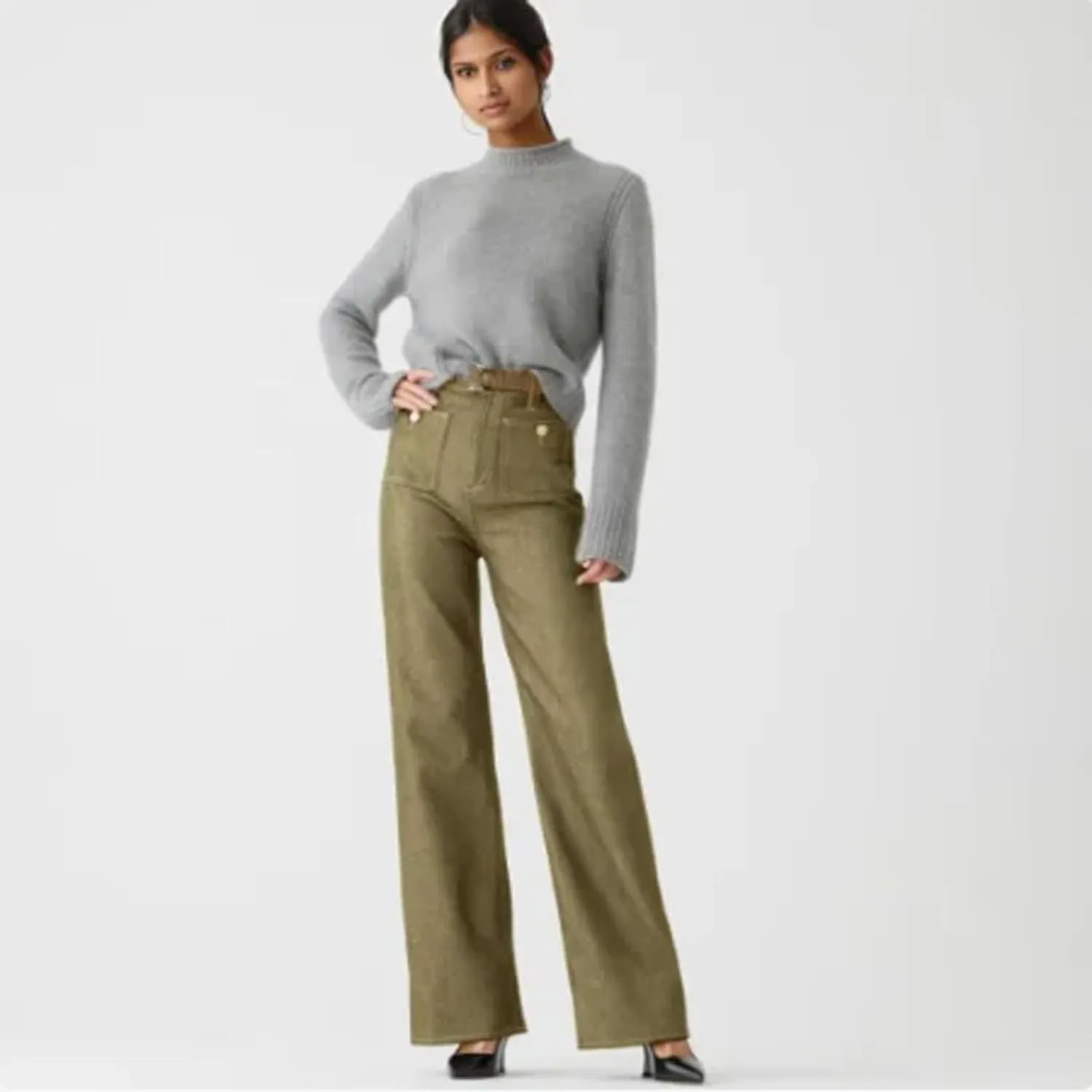 Tummy Control Sailor Wide Leg Trouser, Tummy Control Sailor Jeans for Women, High Waist Stretchy Straight Leg Pants
