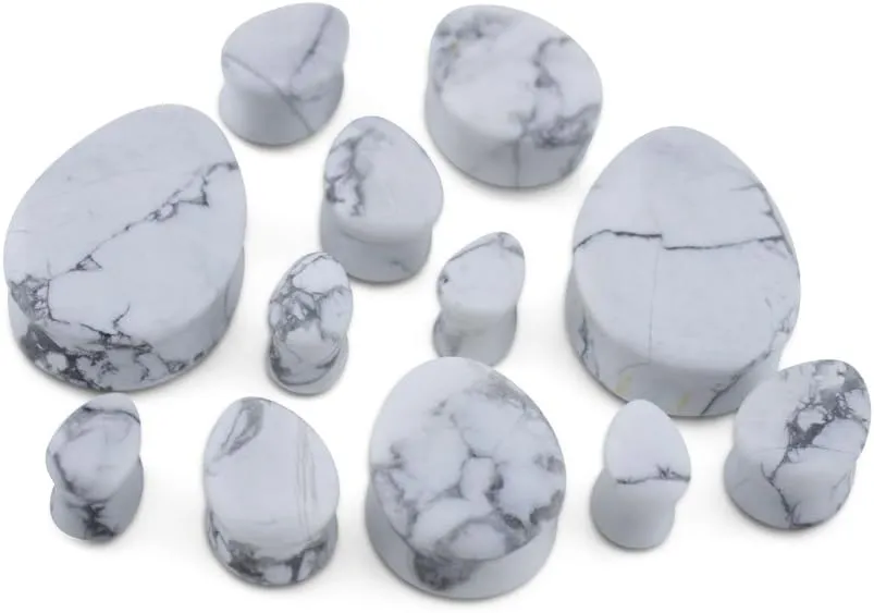 Urban Body Jewelry 1 Pair of 0 Gauge (0G - 8mm) White Howlite Stone Teardrop Plugs