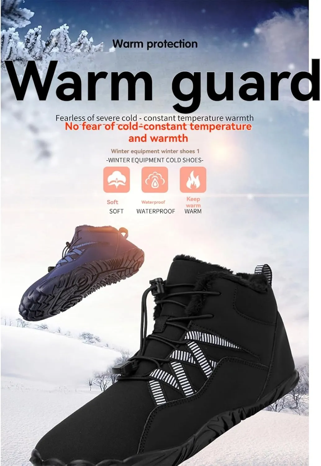 uSecee Barefoot Winter Shoes Women Mens Slip On Warm Zero Drop Snow Boots Wide Toe Box Ankle Booties Waterproof Fur Lined Boots Hiking Walking Shoes Five Finger Sneakers with Adjustable Elastic Band