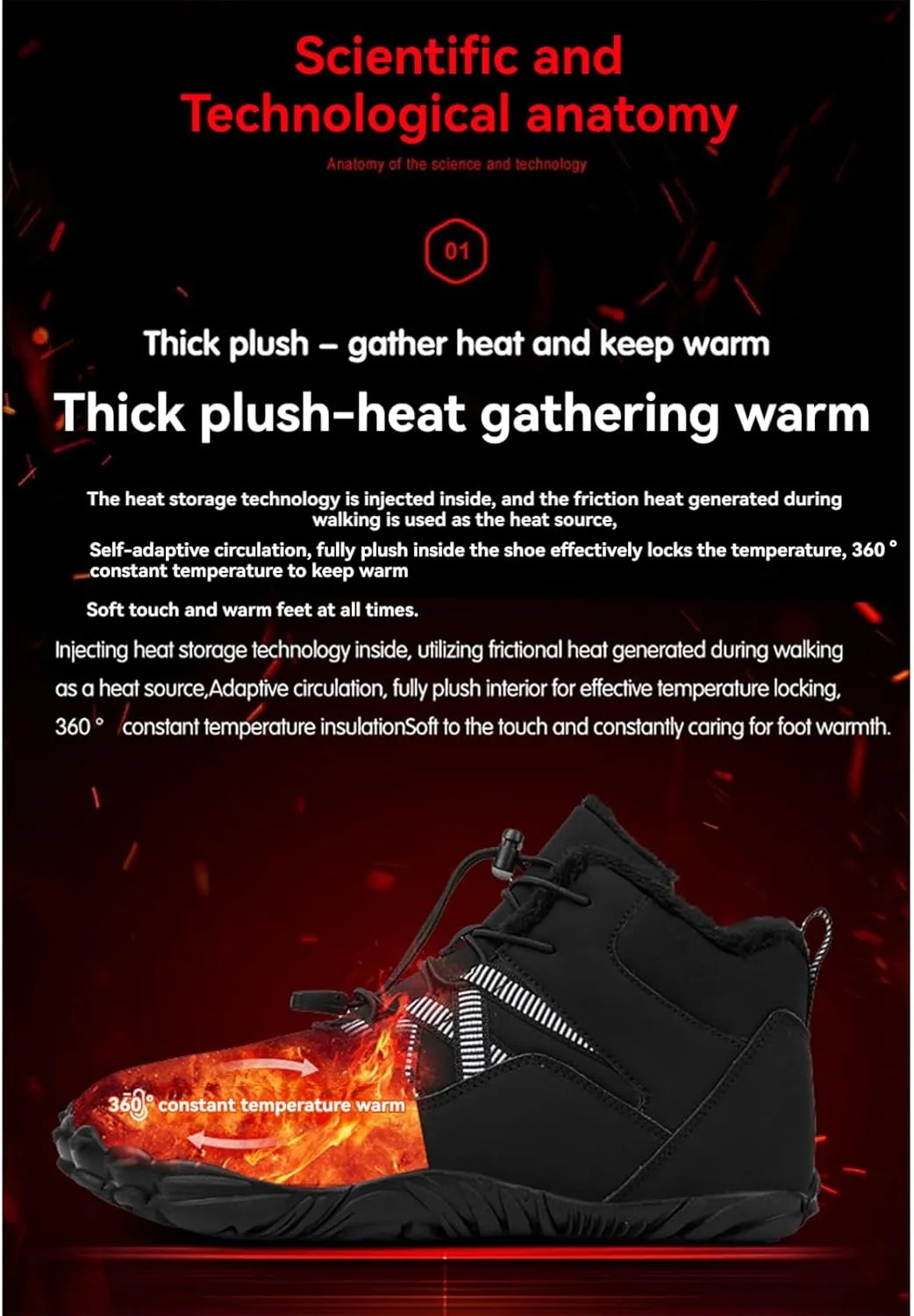 uSecee Barefoot Winter Shoes Women Mens Slip On Warm Zero Drop Snow Boots Wide Toe Box Ankle Booties Waterproof Fur Lined Boots Hiking Walking Shoes Five Finger Sneakers with Adjustable Elastic Band