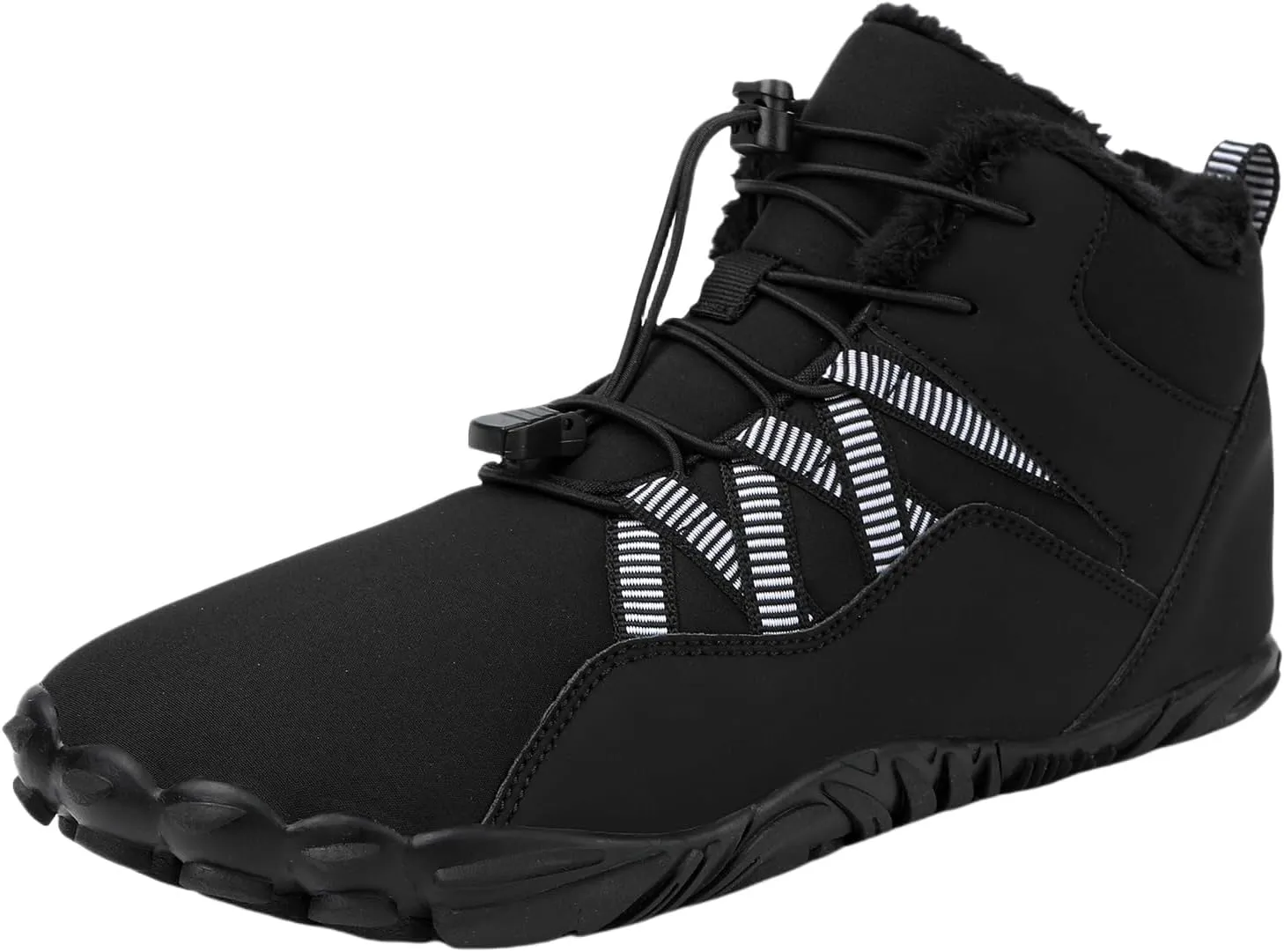 uSecee Barefoot Winter Shoes Women Mens Slip On Warm Zero Drop Snow Boots Wide Toe Box Ankle Booties Waterproof Fur Lined Boots Hiking Walking Shoes Five Finger Sneakers with Adjustable Elastic Band