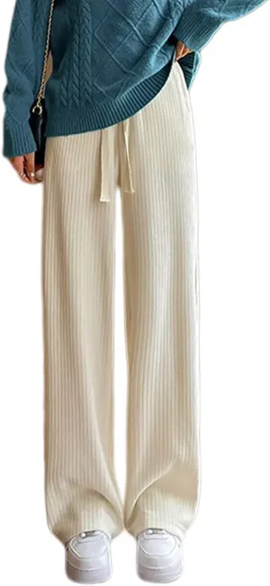 utcoco Women's High Waisted Corduroy Pants Casual Drawstring Wide Leg Corduroy Pants for Women