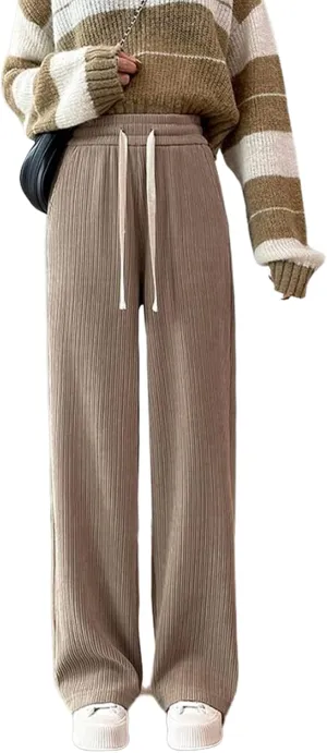 utcoco Women's High Waisted Corduroy Pants Casual Drawstring Wide Leg Corduroy Pants for Women