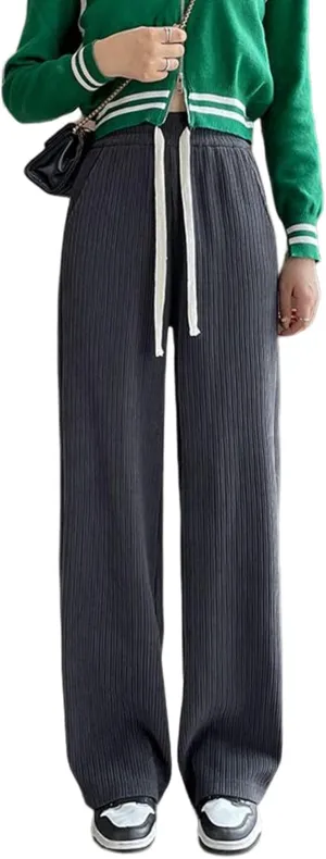 utcoco Women's High Waisted Corduroy Pants Casual Drawstring Wide Leg Corduroy Pants for Women