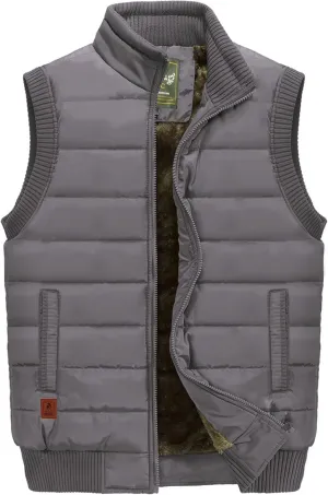 VtuAOL Men's Outerwear Vest for Men Winter Puffer Vests Fleece Lined Outdoor Warm Sleeveless Jackets