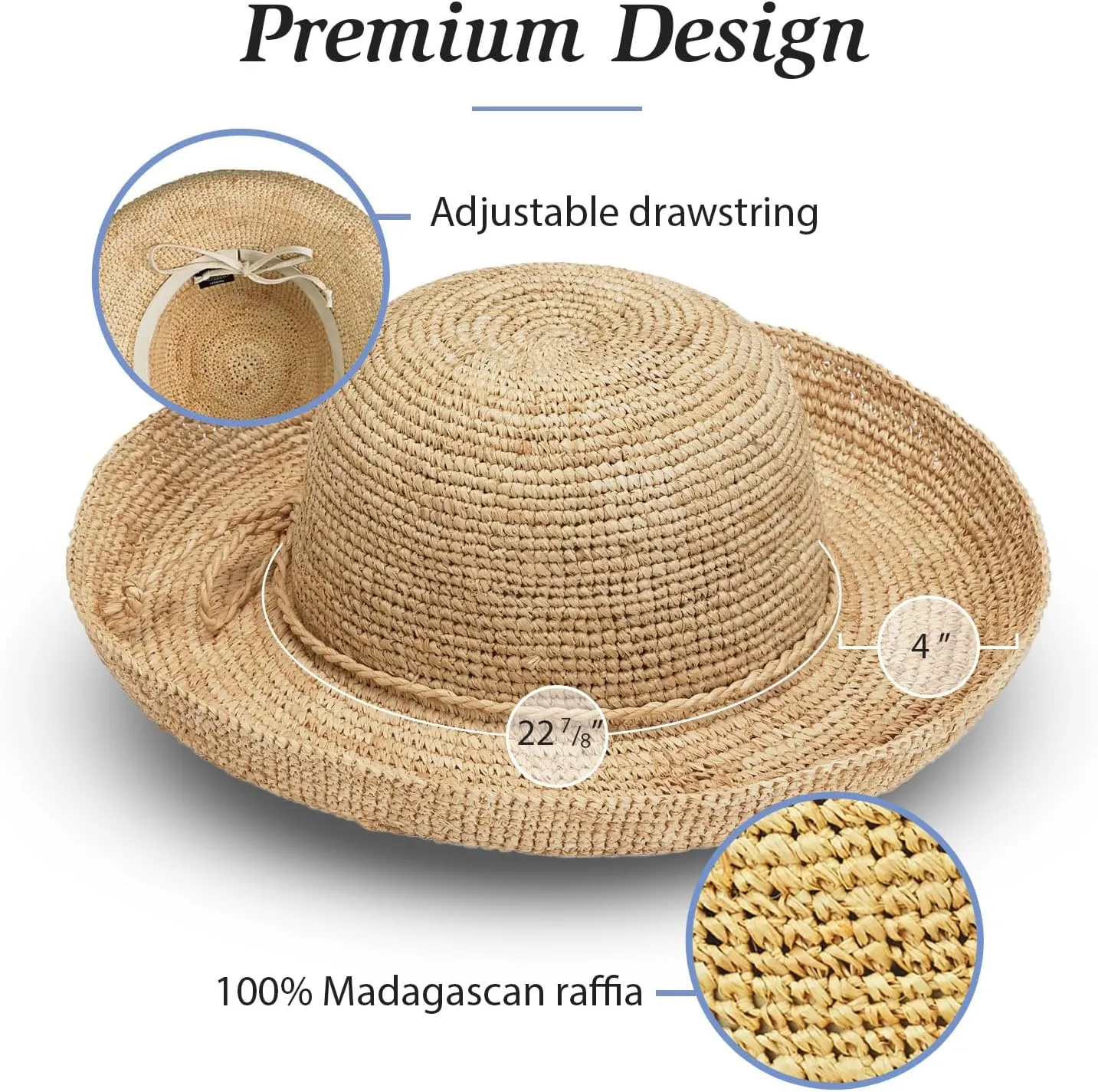 Wallaroo Hat Company  Womens Catalina Sun Hat  Wide Brim Natural Fiber and Adjustable Sizing for Medium Crown Sizes