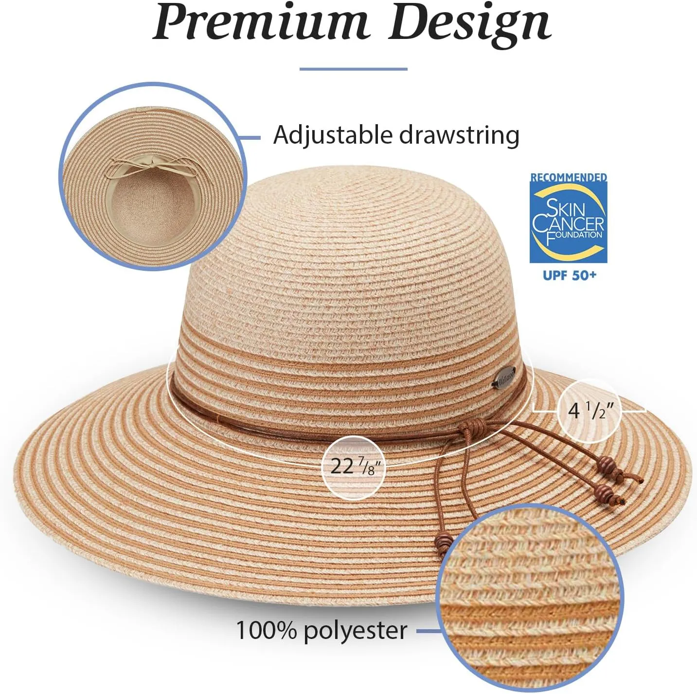 Wallaroo Hat Company  Womens Marseille Sun Hat  UPF 50 , Wide Brim, Packable, Adjustable Sizing for Medium Crown Sizes