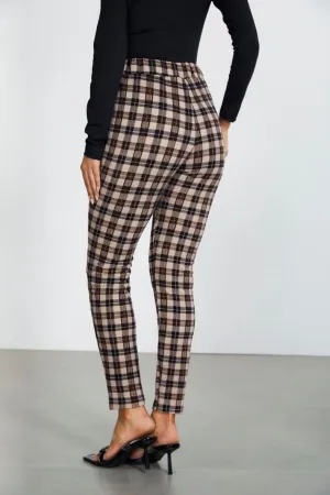 WDIRARA Women's Stretchy Plaid Print Pants Soft Skinny Regular Fashion Leggings
