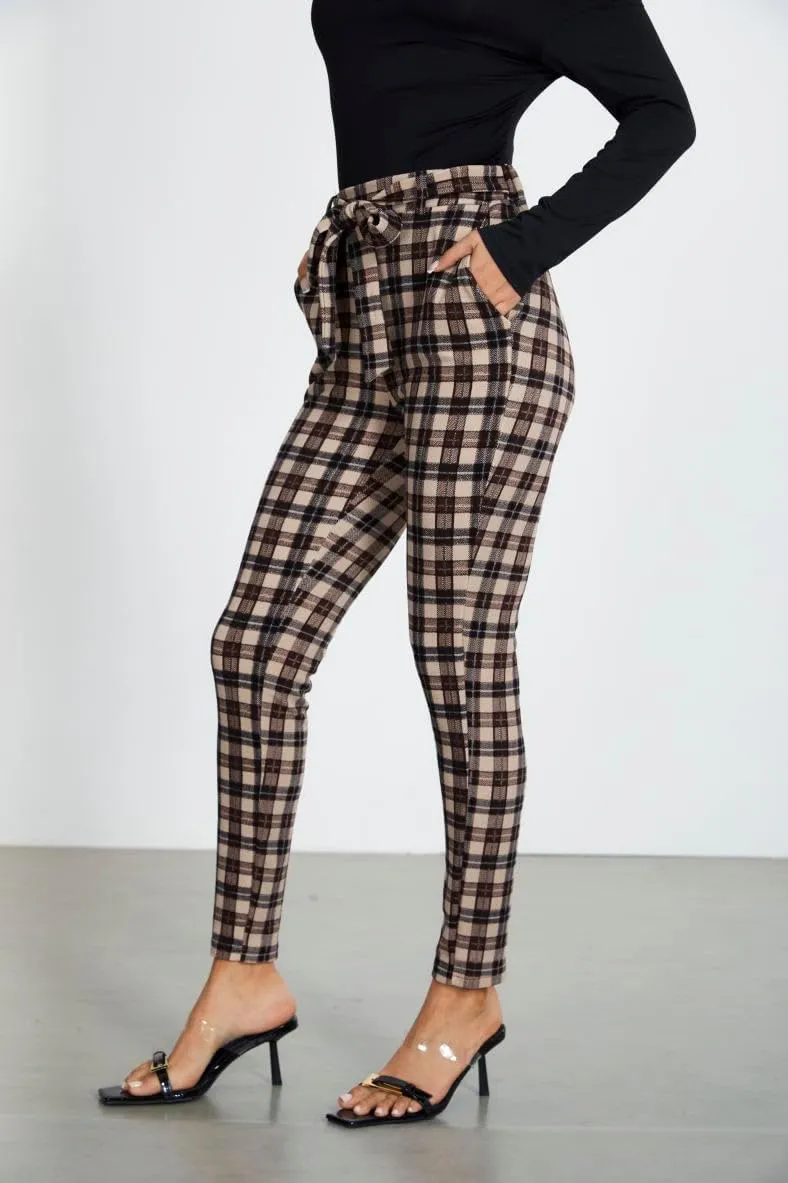 WDIRARA Women's Stretchy Plaid Print Pants Soft Skinny Regular Fashion Leggings
